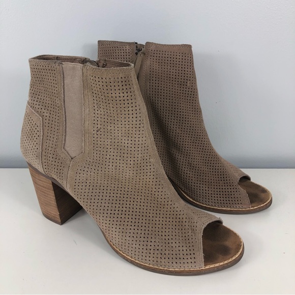 TOMS MAJORACA tan suede leather peep toe ankle boot - Picture 2 of 10